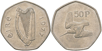Ирландия 50 пенсов 1977 Вальдшнеп KM 24 медно-никель aUNC 4619-657