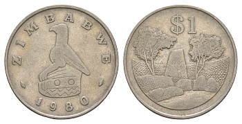 Зимбабве 1 доллар 1980 руины большого Зимбабве KM 6 медно-никель 4656-747