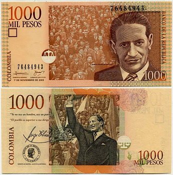 Колумбия 1000 песо 2005 1 ноября 2005, Хорхе Эльесер Гайтан Pick 456 a бумага UNC (пресс) 6293-2-2-1