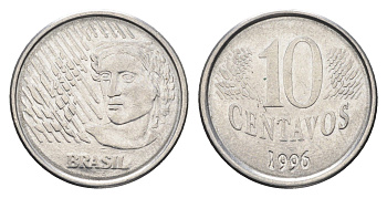 Бразилия 10 сентаво 1996 KM 633 нержавеющая сталь 4664-525