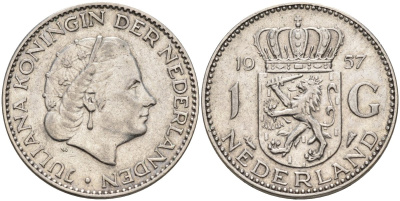 Нидерланды 1 гульден 1957 Юлиана (1948-1980) KM 184 серебро 4126-1133