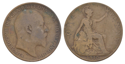 Великобритания 1 пенни 1910 Эдуард VII (1901-1910) KM 794.2, Spink 3990 бронза 4634-923