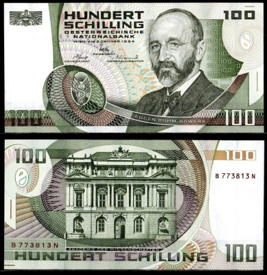 Австрия 100 шиллингов 1984 Ойген Бем фон Баверк Pick 150 (1) бумага UNC (пресс) 451-1082-3