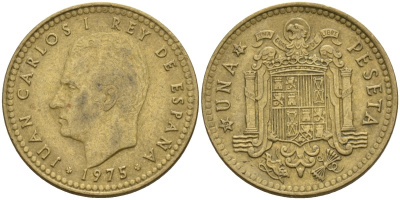 Испания 1 песета 1975 (77) Хуан Карлос I (1975 - 2014) KM 806 алюминиевая бронза 4155-431