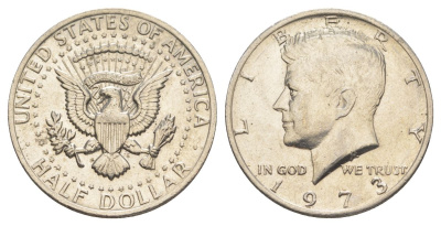 США 1/2 доллара (50 центов) 1973 D, Джон Кеннеди KM 202b медь плакированная медно-никелем aUNC 4517-1222