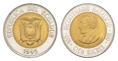Эквадор 100 сукре 1995 200 лет со дня рождения Антонио Хосе де Сукре KM 96 биметалл UNC 4640-1246