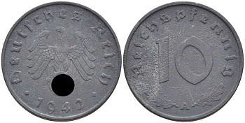 ГЕРМАНИЯ 10 РЕЙХСПФЕННИГОВ 1942 A KM 101, J. 371 цинк 4401-633