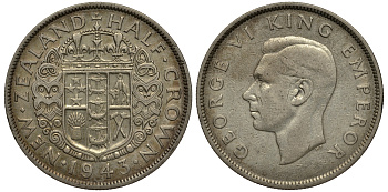 Новая Зеландия 1/2 кроны 1943 Георг VI (1936-1952) KM 11 серебро 272-1024