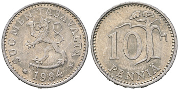 Финляндия 10 пенни 1984 KM 46a алюминий aUNC 4618-763