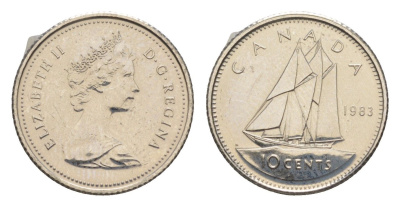Канада 10 центов 1983 Елизавета II (1952-2022), парусник KM 77 никель PROOF-LIKE (BU) 4630-1017