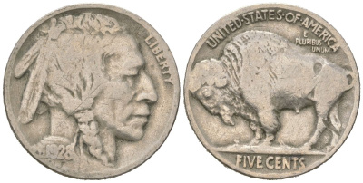 США 5 центов 1928 индеец, бизон KM 134 медно-никель 4614-1136