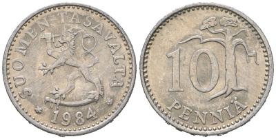 Финляндия 10 пенни 1984 KM 46a алюминий aUNC 4618-763