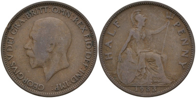 Великобритания 1/2 пенни 1931 Георг V (1910 - 1936) KM 837, Spink 4058 бронза 4146-155