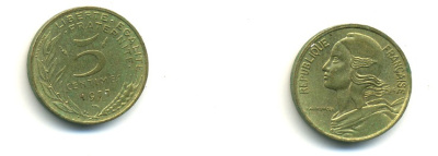 ФРАНЦИЯ 5 САНТИМОВ 1977 ТИП MARIANNE KM 933 медь алюминий никель 4364-1223