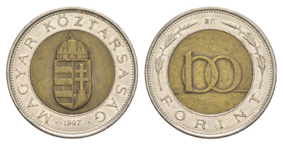Венгрия 100 форинтов 1997 BP KM 721 биметалл 4648-1012