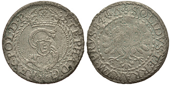 Польша, Восточная Пруссия 1 шиллинг (шеляг) 1584 Стефан Баторий (1576-1586), вес 0,74 гр. серебро 1516-1535