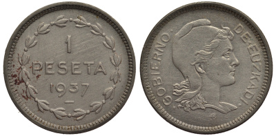 ИСПАНИЯ (EUZKADI) 1 ПЕСЕТА 1937 РЕСПУБЛИКА БАСКОВ KM 1 никель 1521-134