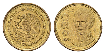 Мексика 20 песо 1985 KM 508 латунь UNC 4596-159