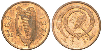 Ирландия 1/2 пенни 1971 мифологическая птица лира KM 19 бронза aUNC 4152-643