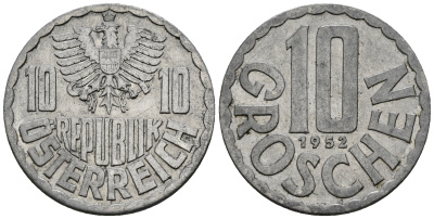 Австрия 10 грошей 1952  KM 2878 алюминий    4152-1123