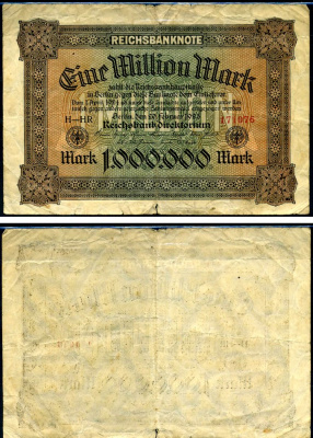 Германия 1000000 марок 1923 Pick 86 a бумага 7457-65-2-1