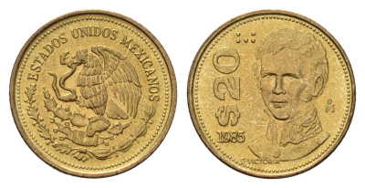 Мексика 20 песо 1985 KM 508 латунь UNC 4596-159