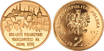 Польша 2 злотых 2011 MW, 300 лет Варшавского паломничества к Ясной Горе KM 784 нордик UNC 4676-817