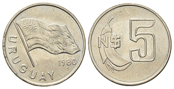 Уругвай 5 новых песо 1980 KM 75 медь цинк никель UNC 4666-1256