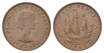 Великобритания 1/2 пенни 1965 Елизавета II (1952-2022) KM 896, Spink 4158 бронза 4662-1244