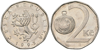 Чехия 2 кроны 1993 leaf KM 9 сталь плакированная никелем aUNC 4516-439