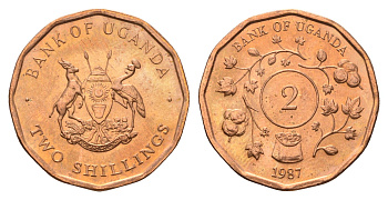Уганда 2 шиллинга 1987 KM 28 сталь плакированная медью UNC 4513-742