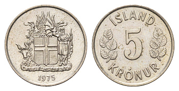 Исландия 5 крон 1975 KM 18 медно-никель UNC 4687-869