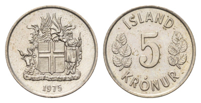 Исландия 5 крон 1975 KM 18 медно-никель UNC 4687-869