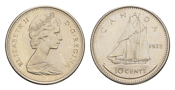 Канада 10 центов 1972 Елизавета II (1952-2022), парусник KM 77 никель UNC 4639-626