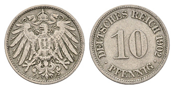 Германия 10 пфеннигов 1902 F, Вильгельм II (1888-1918) KM 12, J. 13 медно-никель 4636-842