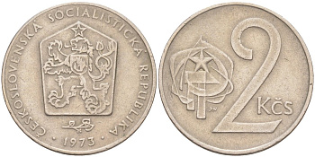 Чехословакия 2 кроны 1973 KM 75 медно-никель 217-1226