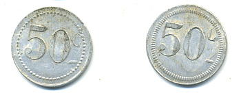 ФРАНЦИЯ 50 САНТИМОВ НАЧАЛО XX ВЕКА d 24 мм, вес около 1,0 гр., платежный жетон алюминий 89-741