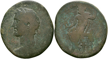 Римская Империя, Провинция Азия, Лидия, Траллы AE 138 - 161 Антонин Пий, бюст императора / Зевс Никефорос, сидящий на троне Leypold II, 1322.1 бронза 1100-5-41