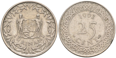 Суринам 25 центов 1962 KM 14 медно-никель 4585-963