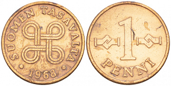 Финляндия 1 пенни 1968 KM 44 медь 4547-1026