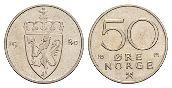 Норвегия 50 эре 1980 Улаф V (1957-1991) KM 418 медно-никель UNC 4635-453
