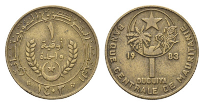 Мавритания 1 угия 1983 KM 6 алюминиевая бронза 4659-916
