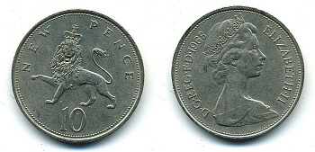 Великобритания 10 пенсов 1968 Елизавета II (1952-2022) KM 912, Spink 4231 (F1) медно-никель  4110-1131
