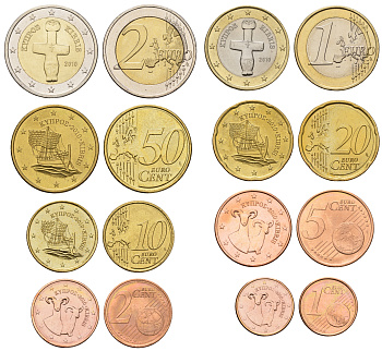 Кипр евронабор из 8 монет 2010 1, 2, 5, 10, 20, 50 евроцентов, 1 и 2 евро KM NEW биметалл  UNC  4681-311-317