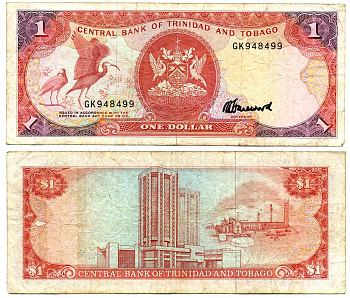 ТРИНИДАД И ТОБАГО 1 ДОЛЛАР 1985 ПОДПИСЬ 6 Pick 36c бумага 6318-6-1-2