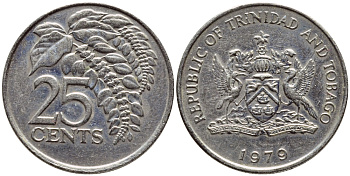 Тринидад и Тобаго 25 центов 1979 цветок дикая пуансеттия KM 32 медно-никель 4396-747