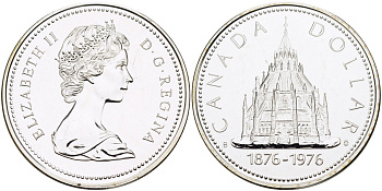 Канада 1 доллар 1976 100 лет библиотеке Парламента (1876-1976) KM 106 серебро UNC 1078-4-62