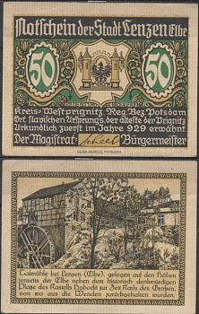 Ленцен на Эльбе 50 пфеннигов 1922 Grabowski 792.1-2/6 бумага UNC (пресс) 8601-7-2-2