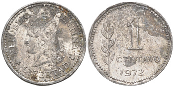 Аргентина 1 сентаво 1972 голова свободы влево KM 64 алюминий 187-265