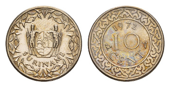 Суринам 10 центов 1972 KM 13 медно-никель 4649-965